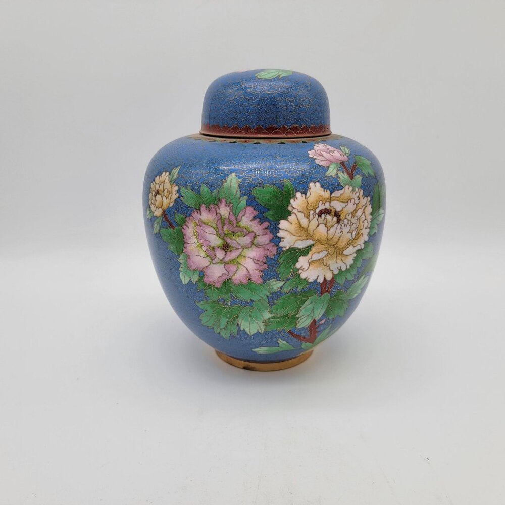 Large Blue Chinese Cloisonne Ginger Jar